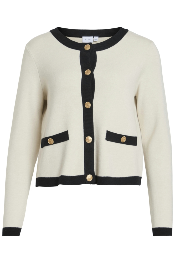 VICASSIE L/S TWILL KNIT CARDIGAN 14107344 Super Light Nat/BLACK CONT